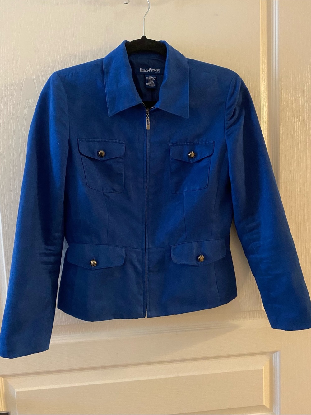 vintage EVAN-PICONE Collared Faux-Suede Jacket in Blue & Silver Hardware - 8P